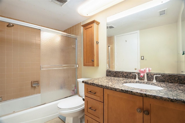 full bath with visible vents, toilet, and vanity