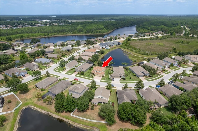 19123 Sunset Bay Dr, Land O Lakes, FL 34638 - aerial view featuring a residential view, a water view, and a forest view
