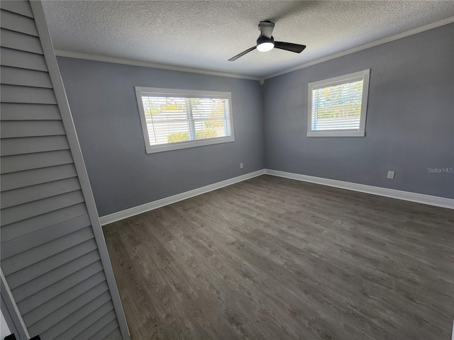 4619 Helena St NE, Saint Petersburg, FL 33703 - unfurnished room with dark wood-type flooring, a textured ceiling, baseboards, ceiling fan, and ornamental molding