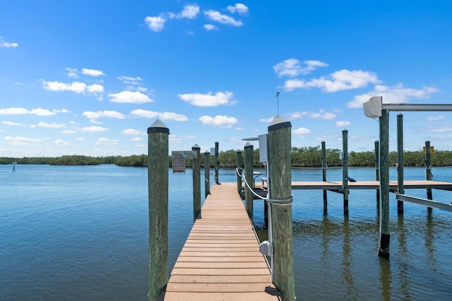 view of dock featuring a water view and boat lift