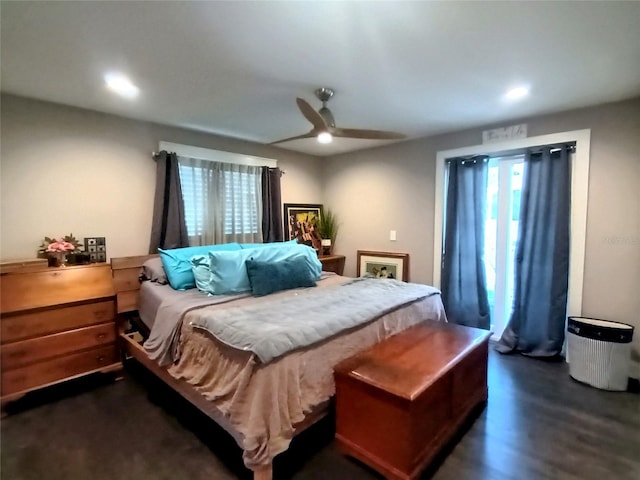 bedroom with recessed lighting and a ceiling fan