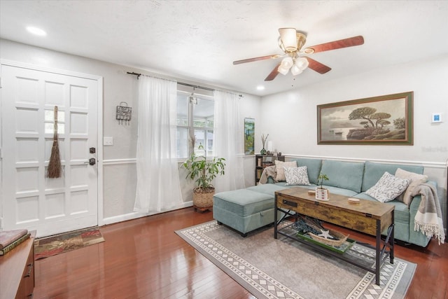 5050 68th Way N, Saint Petersburg, FL 33709 - living room featuring recessed lighting, a ceiling fan, and wood finished floors
