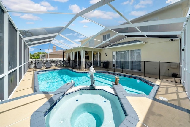 13122 Prestwick Dr, Riverview, FL 33579 - view of swimming pool with a lanai, a patio area, and a pool with connected hot tub