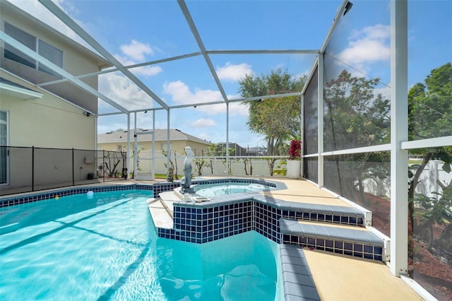 13122 Prestwick Dr, Riverview, FL 33579 - view of swimming pool with a patio area, a fenced in pool, an in ground hot tub, and glass enclosure