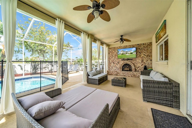 13122 Prestwick Dr, Riverview, FL 33579 - sunroom with ceiling fan and an outdoor hangout area
