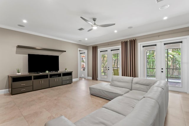 47 Martinique Ave, Tampa, FL 33606 - living room with visible vents, french doors, and crown molding