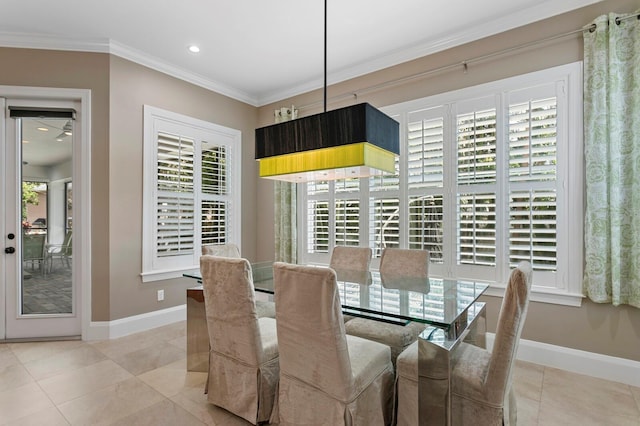 47 Martinique Ave, Tampa, FL 33606 - dining area featuring baseboards, ornamental molding, recessed lighting, and light tile patterned flooring
