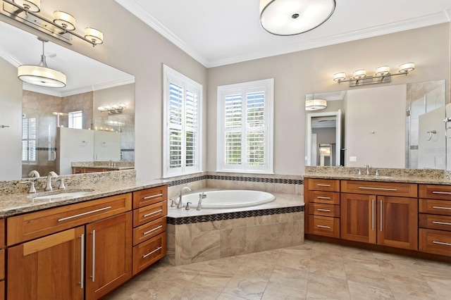 47 Martinique Ave, Tampa, FL 33606 - bathroom with crown molding, a sink, and a shower stall