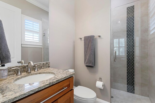 47 Martinique Ave, Tampa, FL 33606 - full bathroom with toilet, vanity, a stall shower, and crown molding