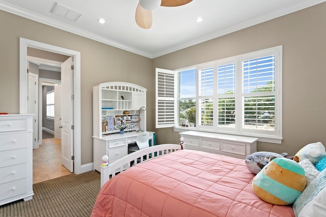 47 Martinique Ave, Tampa, FL 33606 - bedroom with recessed lighting, ornamental molding, baseboards, carpet floors, and visible vents