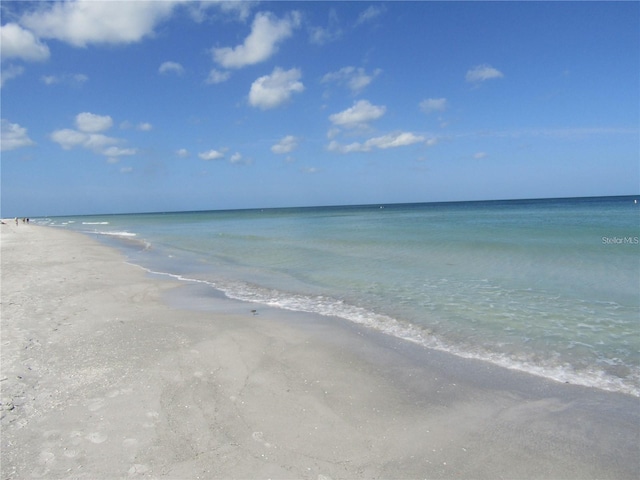 view of water feature with a beach view