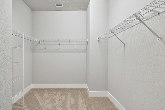 spacious closet with carpet flooring and visible vents