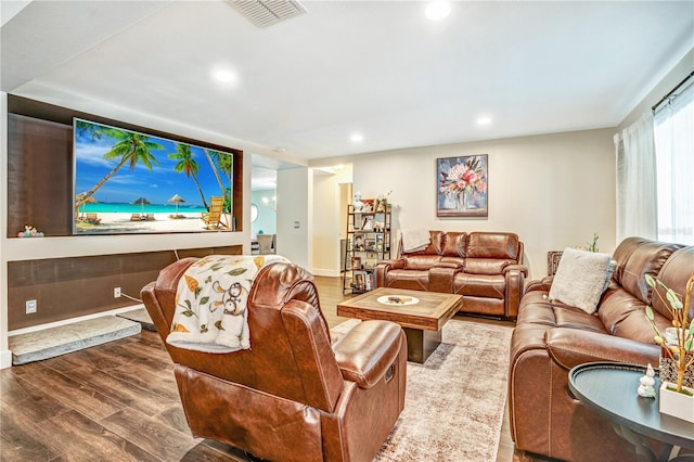 16755 Sunrise Vista Dr, Clermont, FL 34714 - living area featuring visible vents, wood finished floors, and recessed lighting