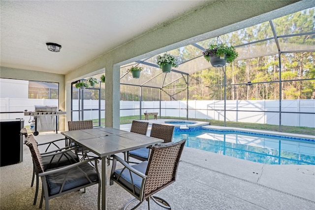 16755 Sunrise Vista Dr, Clermont, FL 34714 - view of swimming pool with a grill, a fenced backyard, a lanai, and a patio area