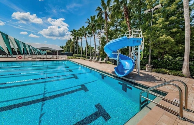 pool with a water slide
