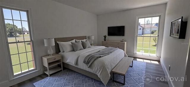 bedroom featuring baseboards and dark wood finished floors