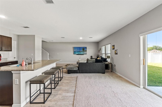 12856 French Market Dr, Riverview, FL 33579 - living area featuring baseboards, visible vents, recessed lighting, and light carpet