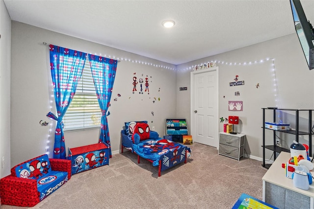 12856 French Market Dr, Riverview, FL 33579 - game room with baseboards, a textured ceiling, and carpet