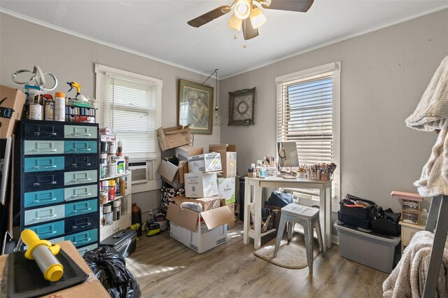 1134 9th Ave S, Saint Petersburg, FL 33705 - interior space featuring crown molding, wood finished floors, and ceiling fan