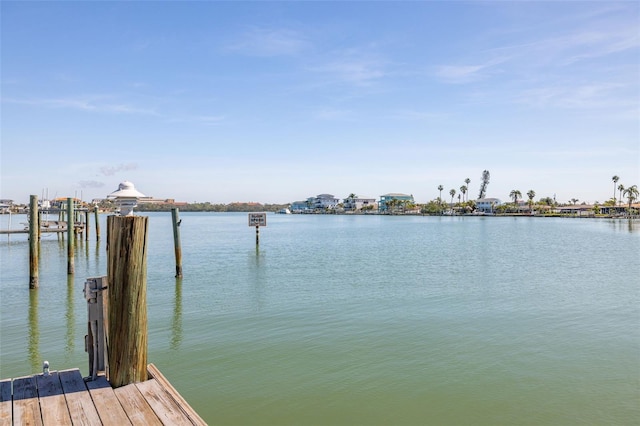 view of dock with a water view