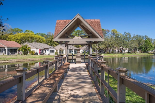 view of dock with a water view
