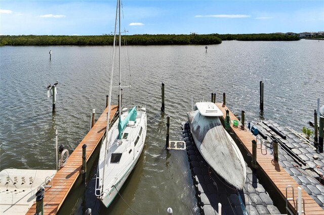view of dock with a water view