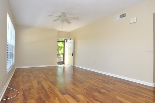 3358 Mermoor Dr Unit 2106, Palm Harbor, FL 34685 - empty room with hardwood / wood-style floors, baseboards, visible vents, and a ceiling fan
