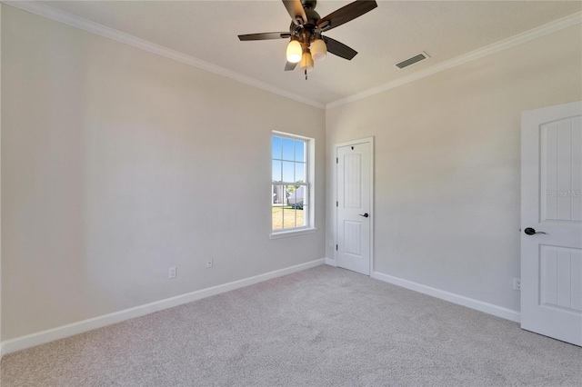 14807 Capps Estates Ln, Wimauma, FL 33598 - spare room with crown molding, light carpet, and a ceiling fan