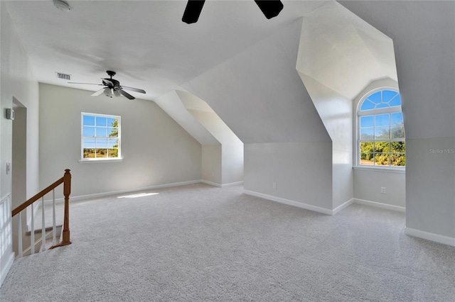 14807 Capps Estates Ln, Wimauma, FL 33598 - bonus room with a ceiling fan, vaulted ceiling, and carpet flooring