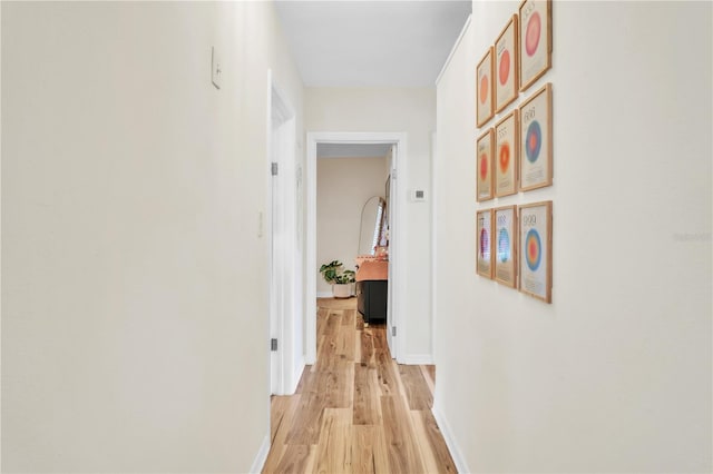 hall featuring baseboards and light wood finished floors