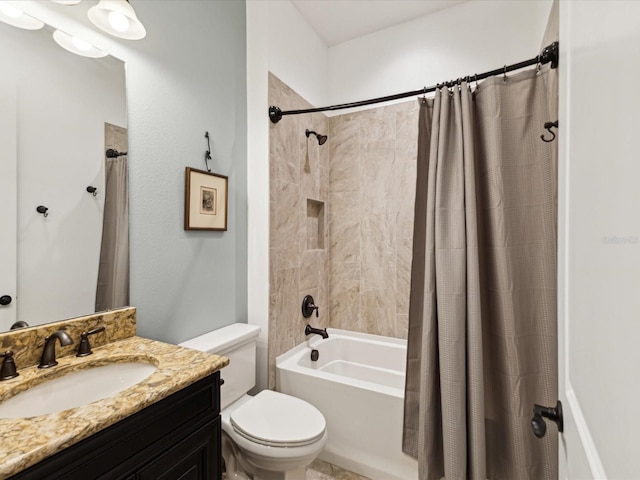 11248 Juglans Dr, Odessa, FL 33556 - bathroom featuring toilet, vanity, and shower / bathtub combination with curtain