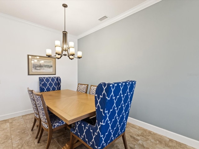 11248 Juglans Dr, Odessa, FL 33556 - dining room with crown molding, baseboards, visible vents, and a notable chandelier