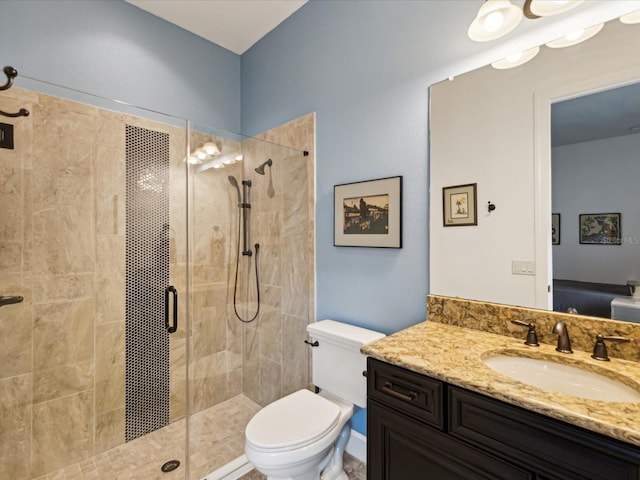 11248 Juglans Dr, Odessa, FL 33556 - bathroom featuring toilet, vanity, and a stall shower