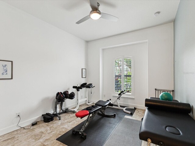 11248 Juglans Dr, Odessa, FL 33556 - exercise area with baseboards and a ceiling fan