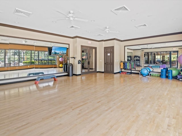 11248 Juglans Dr, Odessa, FL 33556 - gym featuring wood finished floors, a wealth of natural light, and visible vents