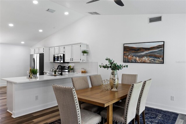 4715 Kemble Ct, Tampa, FL 33624 - dining space with dark wood-style floors, visible vents, ceiling fan, and baseboards