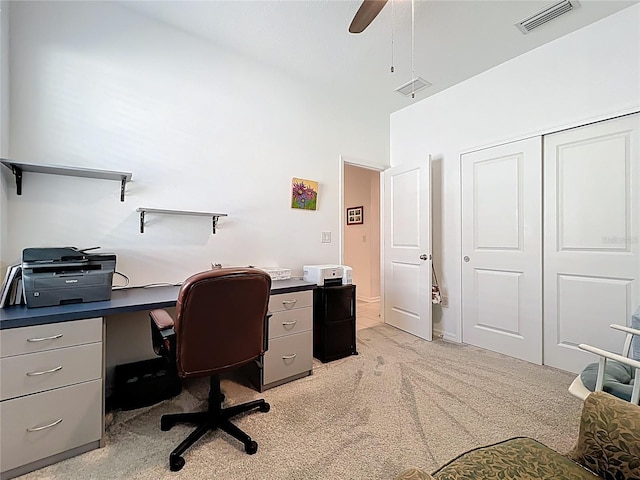 5415 Los Robles Ct, Palmetto, FL 34221 - home office featuring light carpet and a ceiling fan
