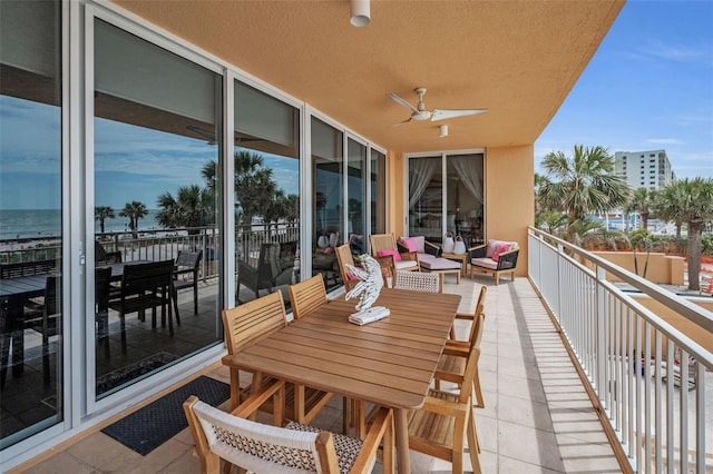 balcony with a ceiling fan
