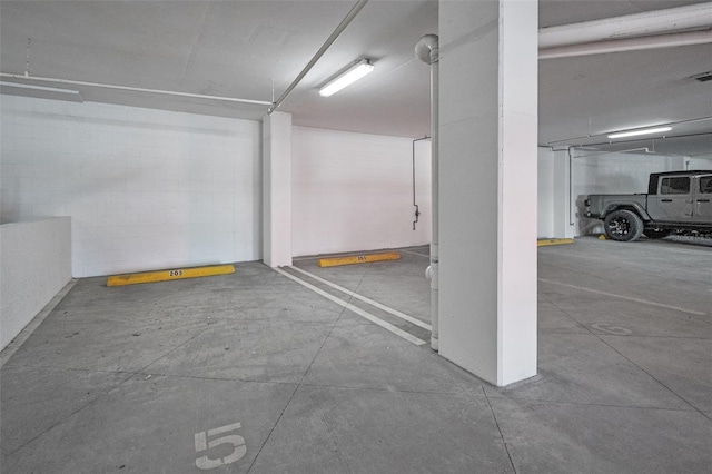 parking deck with concrete block wall