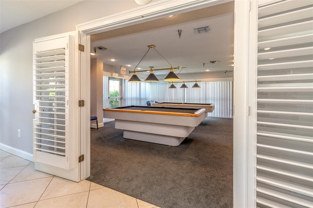 8020 Sailboat Key Blvd S Unit 101, St Pete Beach, FL 33707 - recreation room featuring billiards table, light colored carpet, baseboards, light tile patterned floors, and recessed lighting