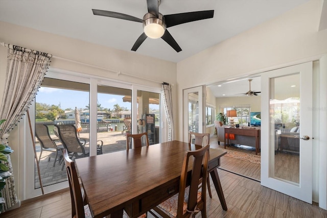 4544 Harbor Hills Dr, Largo, FL 33770 - dining area with french doors, a ceiling fan, and a healthy amount of sunlight