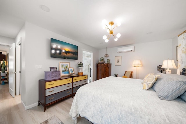 4544 Harbor Hills Dr, Largo, FL 33770 - bedroom featuring a wall mounted air conditioner, baseboards, and light wood finished floors