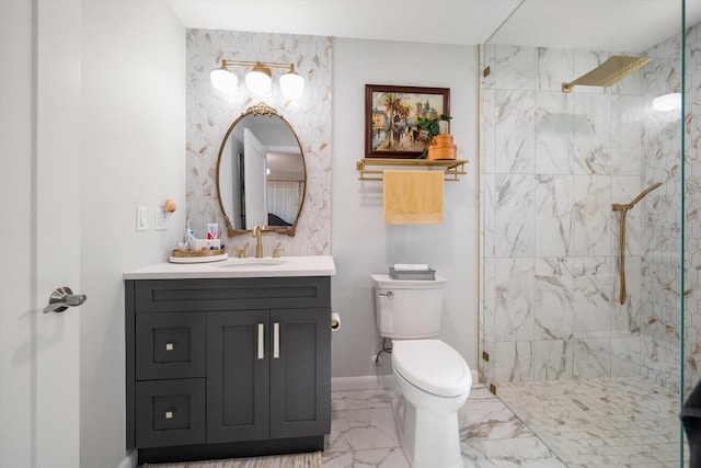 4544 Harbor Hills Dr, Largo, FL 33770 - bathroom with baseboards, marble finish floor, a marble finish shower, toilet, and vanity