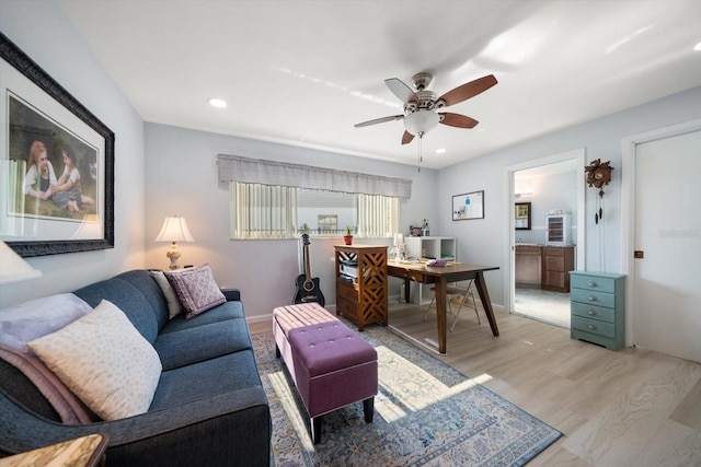 4544 Harbor Hills Dr, Largo, FL 33770 - office area featuring baseboards, light wood-style flooring, recessed lighting, and a ceiling fan