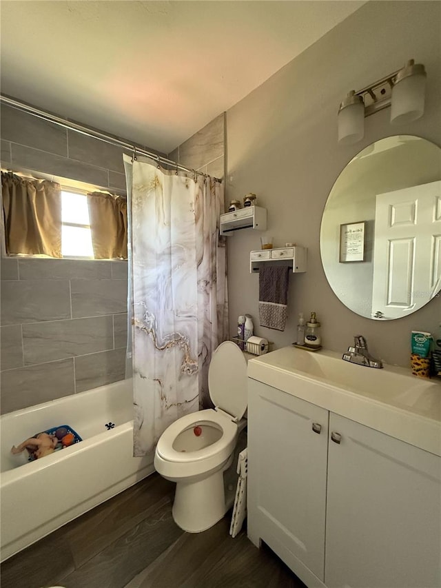 213 5th Jpv St, Winter Haven, FL 33880 - bathroom with vanity, wood finished floors, and shower / bathtub combination with curtain