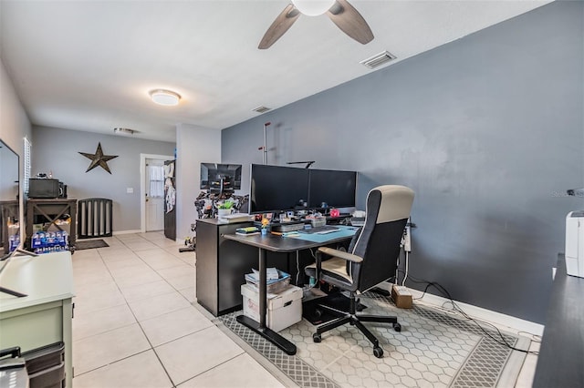 2808 W Lake Ave, Tampa, FL 33607 - office area featuring visible vents, ceiling fan, light tile patterned flooring, and baseboards