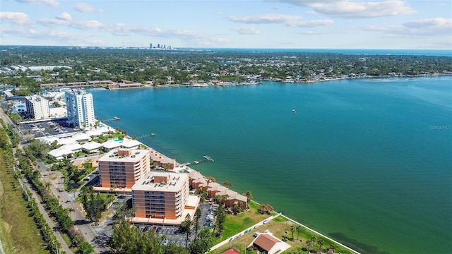 bird's eye view with a water view and a city view