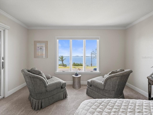 2087 Edgewater Dr Unit C, Clearwater, FL 33755 - carpeted bedroom with ornamental molding and a water view