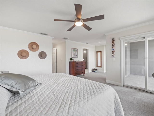 2087 Edgewater Dr Unit C, Clearwater, FL 33755 - carpeted bedroom with access to outside, crown molding, and a ceiling fan