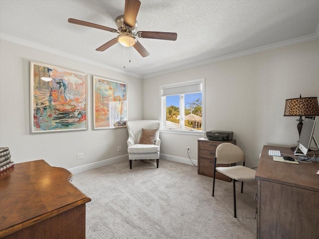 2087 Edgewater Dr Unit C, Clearwater, FL 33755 - office with ornamental molding, light colored carpet, and a ceiling fan